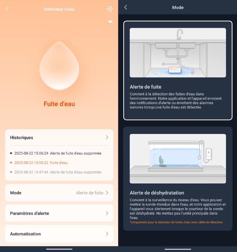 Page de l&rsquo;appareil dans l&rsquo;application SwitchBot montrant l&rsquo;état et le journal des événements.